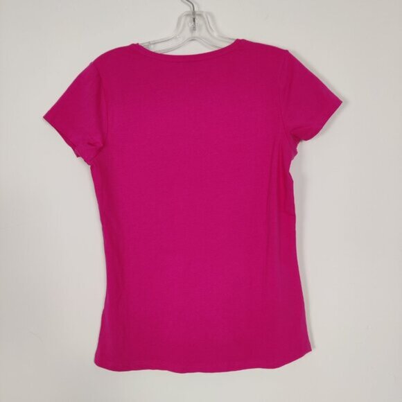MyStyle Womens Stretch Tee Size M Pink Cotton Barbiecore Summer - Picture 3 of 5